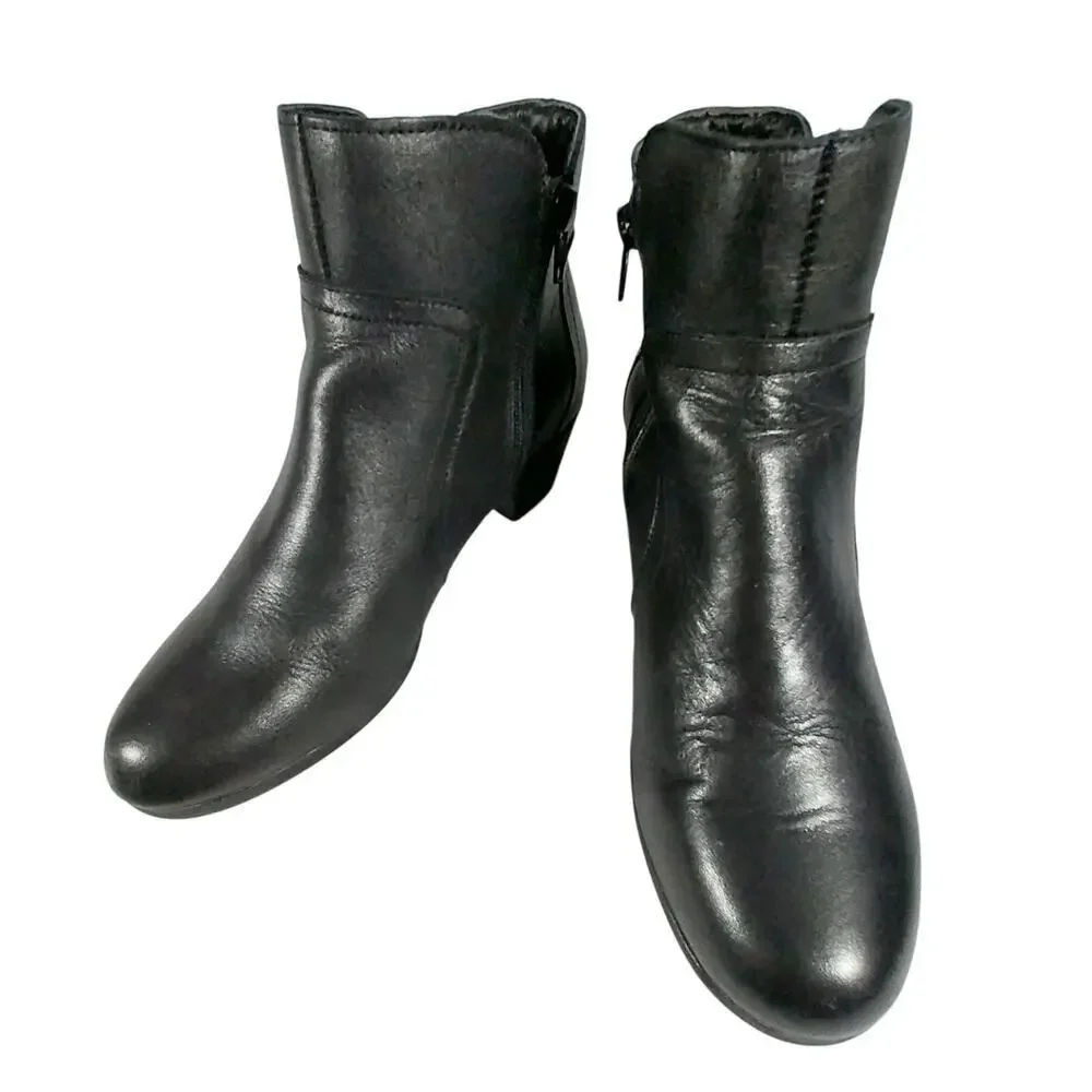 ABELLA! RONDA BLACK GENUINE LEATHER CHUNKY HEEL, RU BER SOLE ANKLE BOOTS!SZ 7.5M